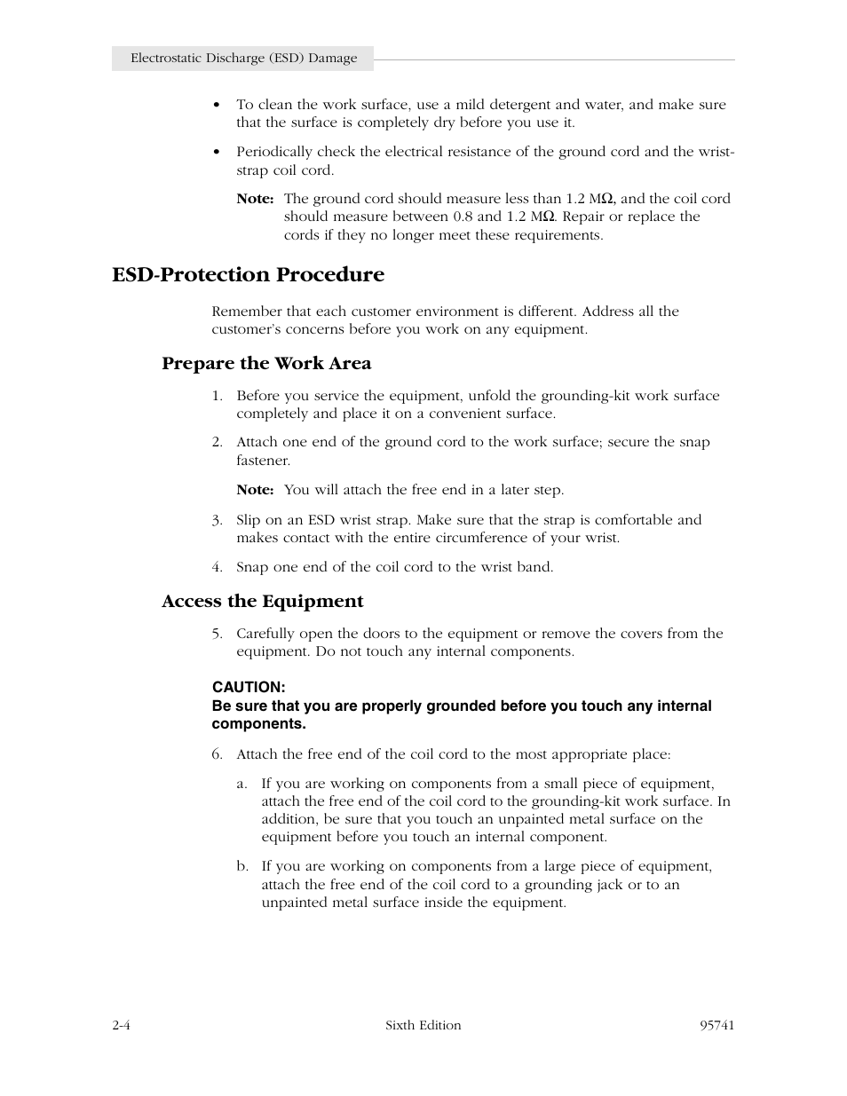 Esd-protection procedure, Prepare the work area, Access the equipment | Esd-protection procedure -4, Prepare the work area -4 access the equipment -4 | StorageTek 9840 User Manual | Page 46 / 250