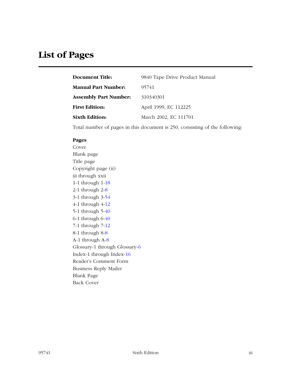 List of pages | StorageTek 9840 User Manual | Page 5 / 250