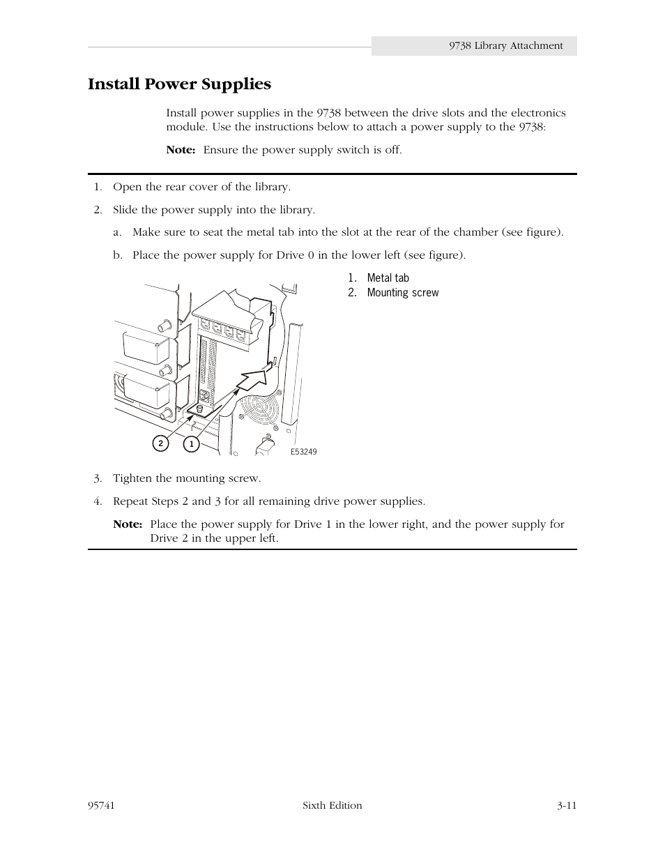 Install power supplies, Install power supplies -11 | StorageTek 9840 User Manual | Page 61 / 250