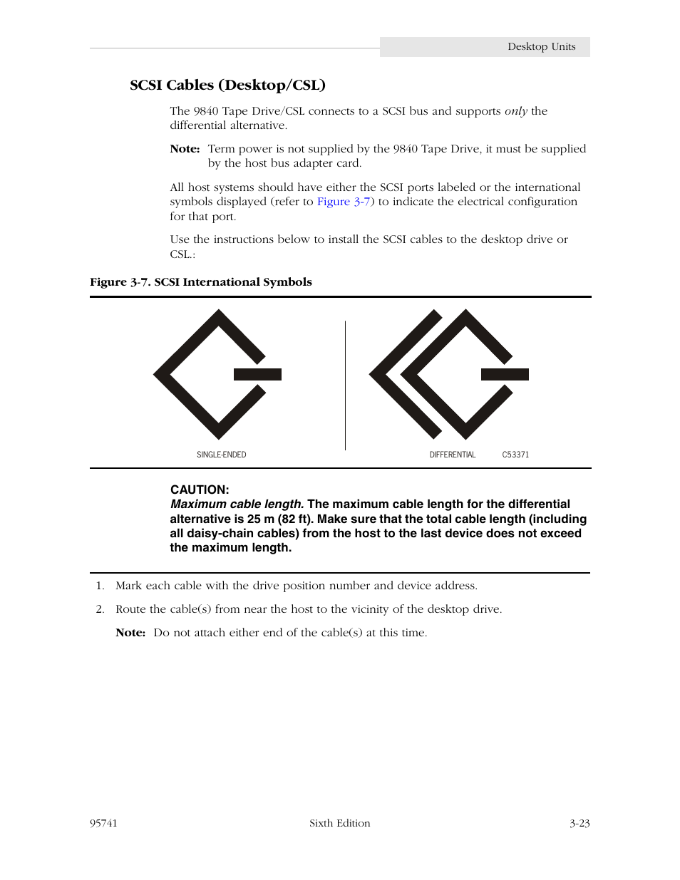 Scsi cables (desktop/csl), Scsi cables (desktop/csl) -23, Figure 3-7. scsi international symbols -23 | StorageTek 9840 User Manual | Page 73 / 250