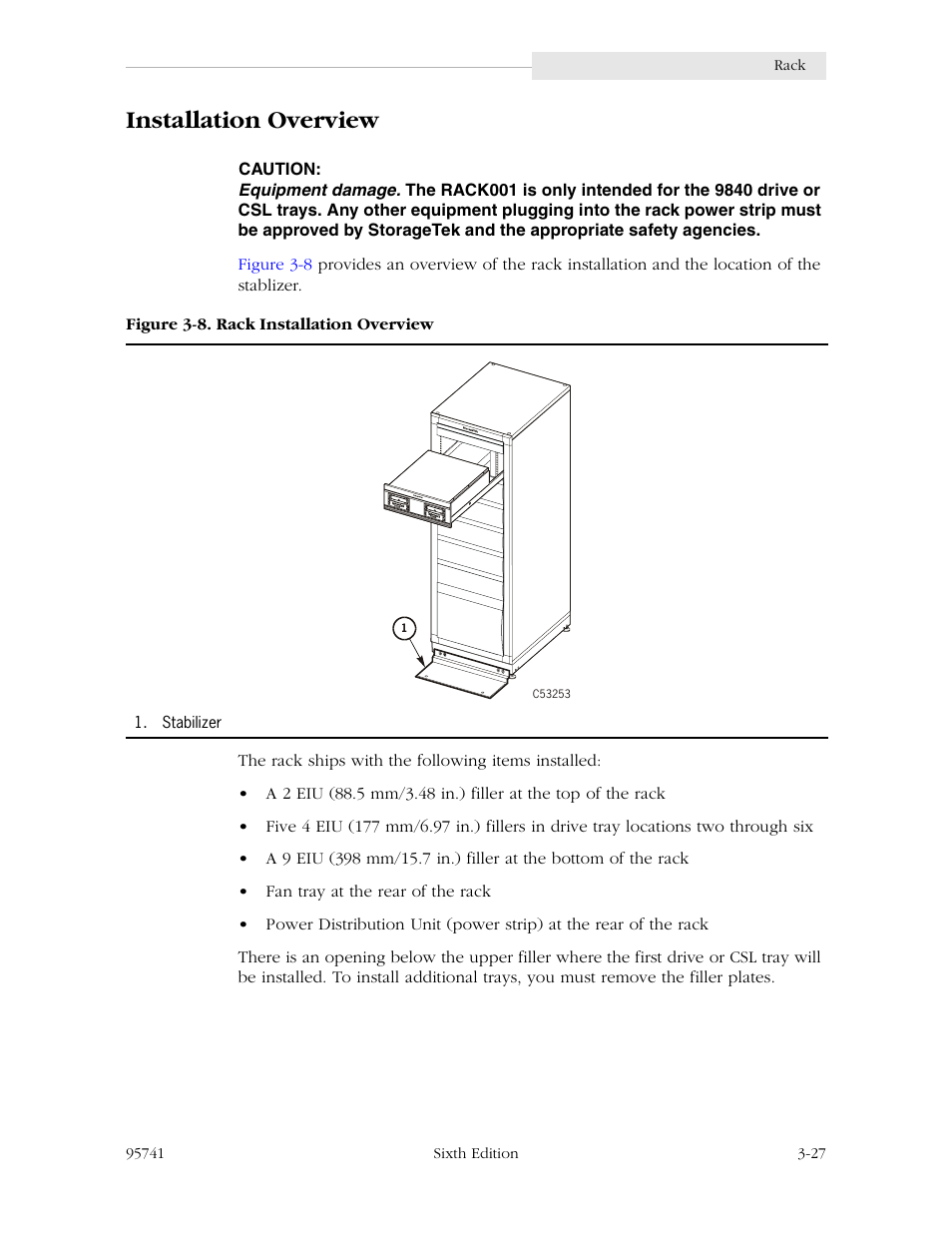 Installation overview, Installation overview -27, Figure 3-8. rack installation overview -27 | StorageTek 9840 User Manual | Page 77 / 250