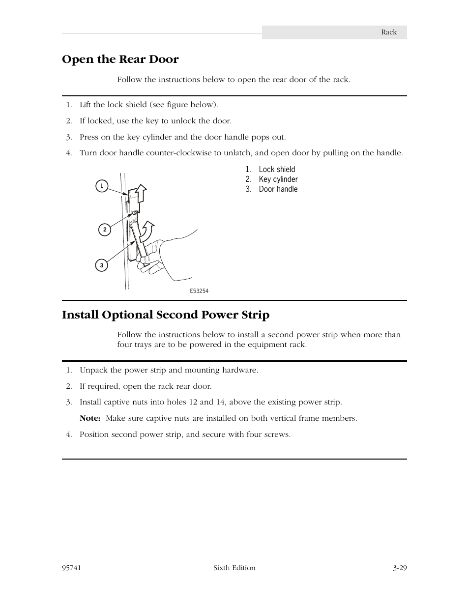 Open the rear door, Install optional second power strip | StorageTek 9840 User Manual | Page 79 / 250