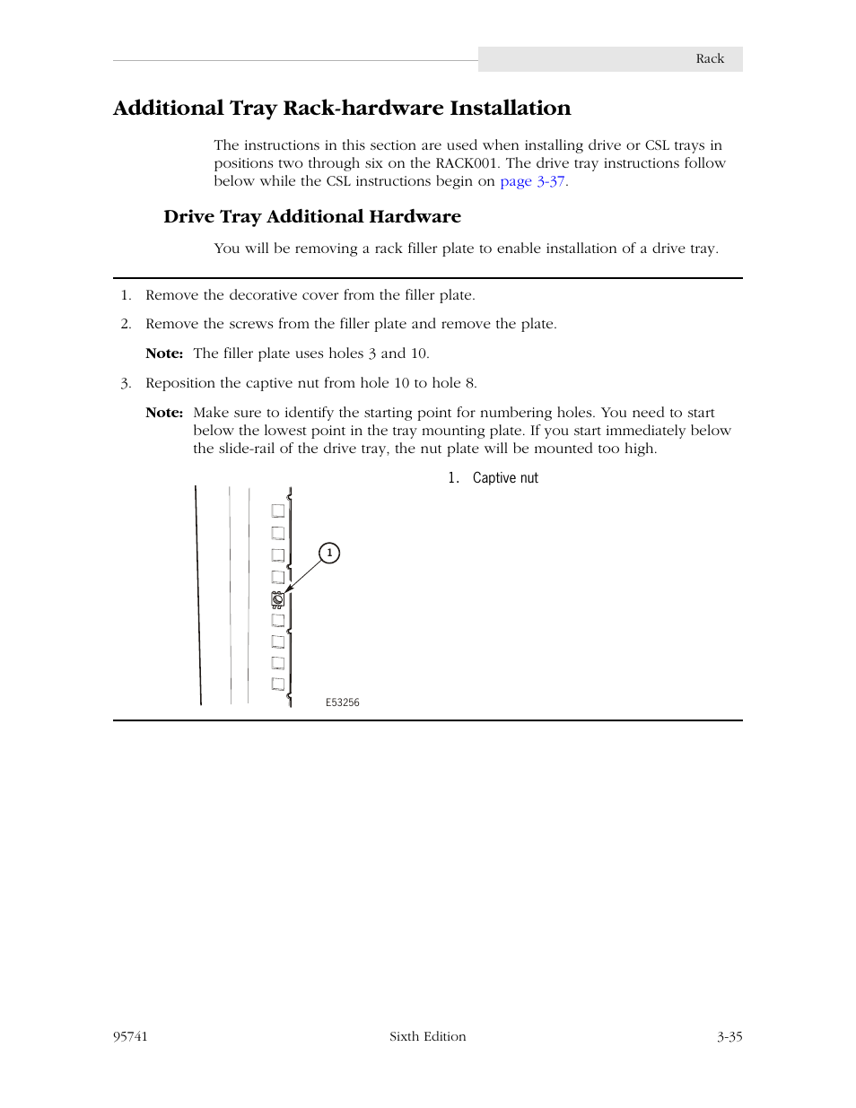 Additional tray rack-hardware installation, Drive tray additional hardware, Additional tray rack-hardware installation -35 | Drive tray additional hardware -35, Ilable at | StorageTek 9840 User Manual | Page 85 / 250