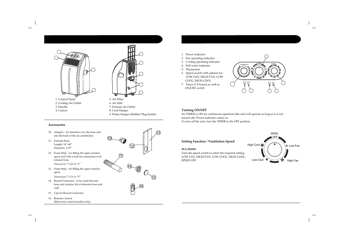 Parts operation - mechanical models | Sunpentown Intl WA-1230E User Manual | Page 6 / 9