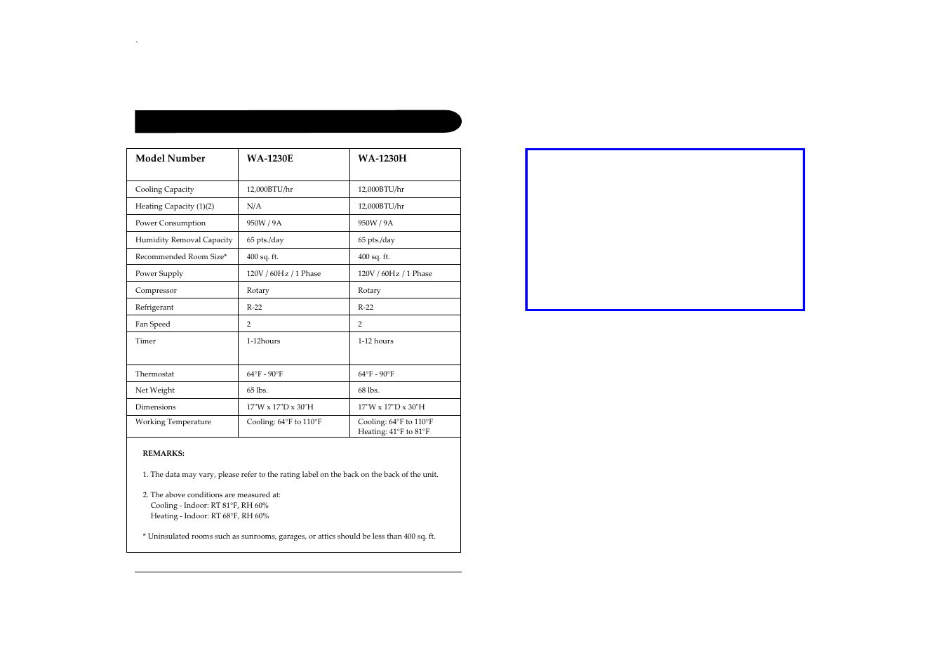 Specifications | Sunpentown Intl WA-1230E User Manual | Page 8 / 9