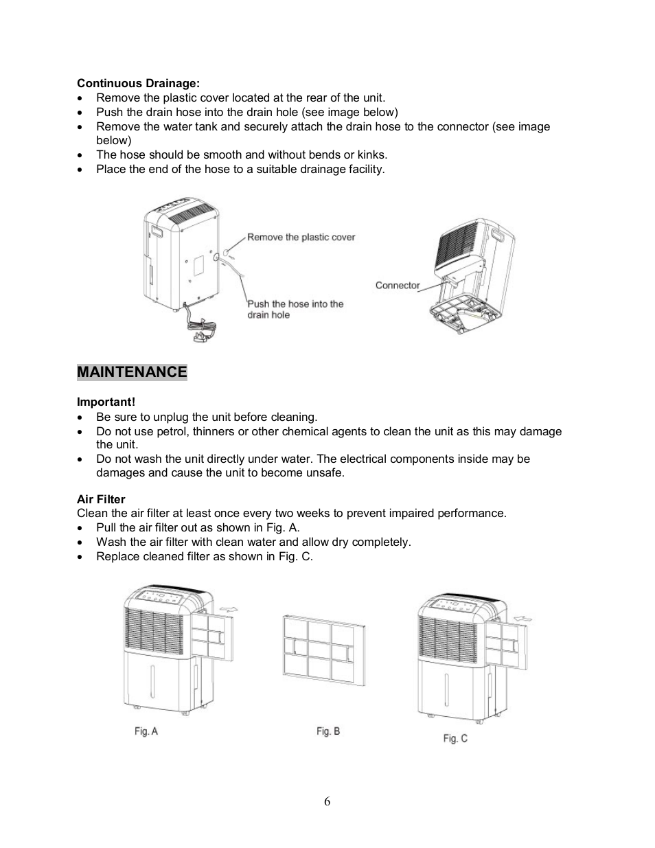 Maintenance | Sunpentown Intl DEHUMIDIFIER SD 30E User Manual | Page 7 / 10