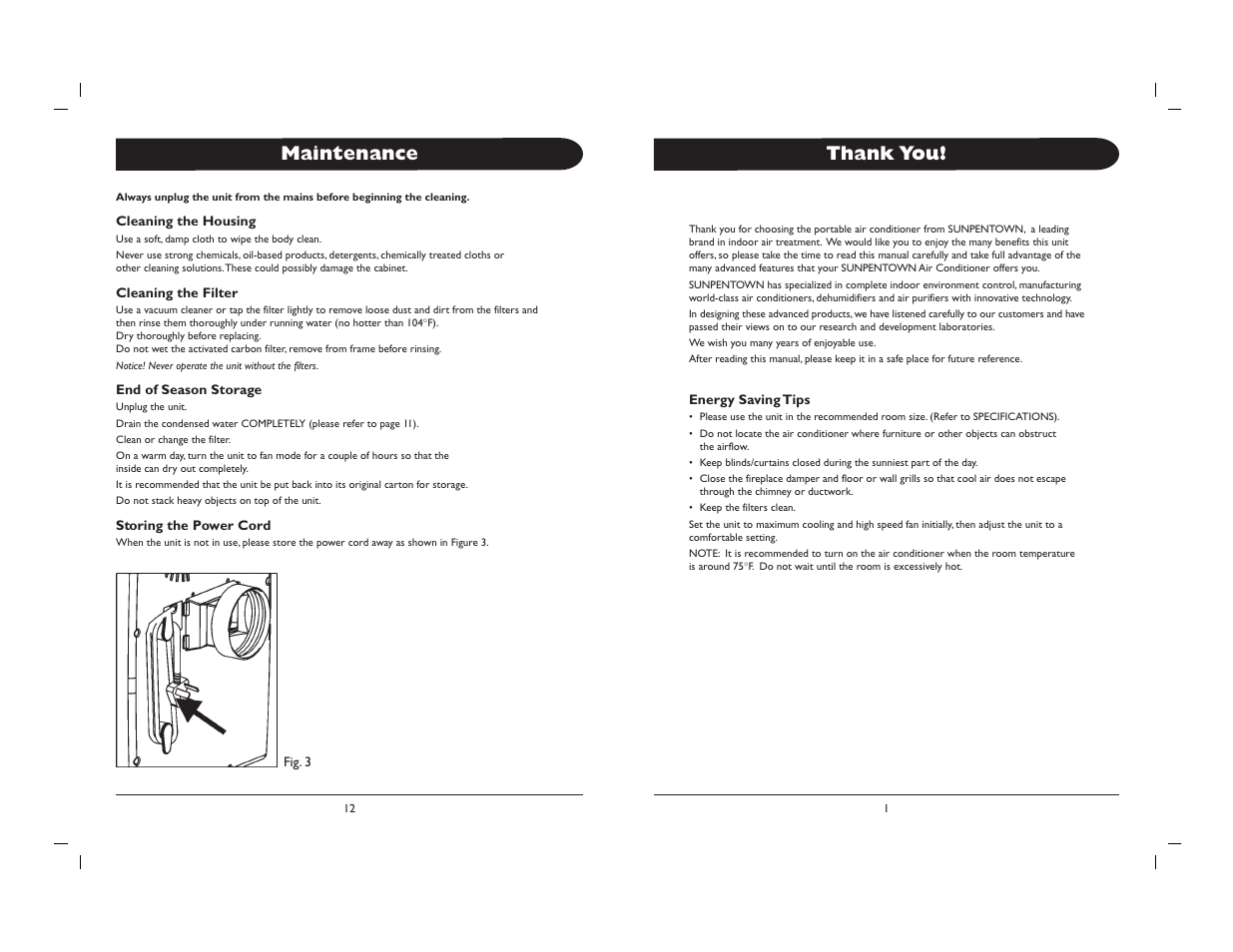 Maintenance | Sunpentown Intl WA-1010H User Manual | Page 2 / 8