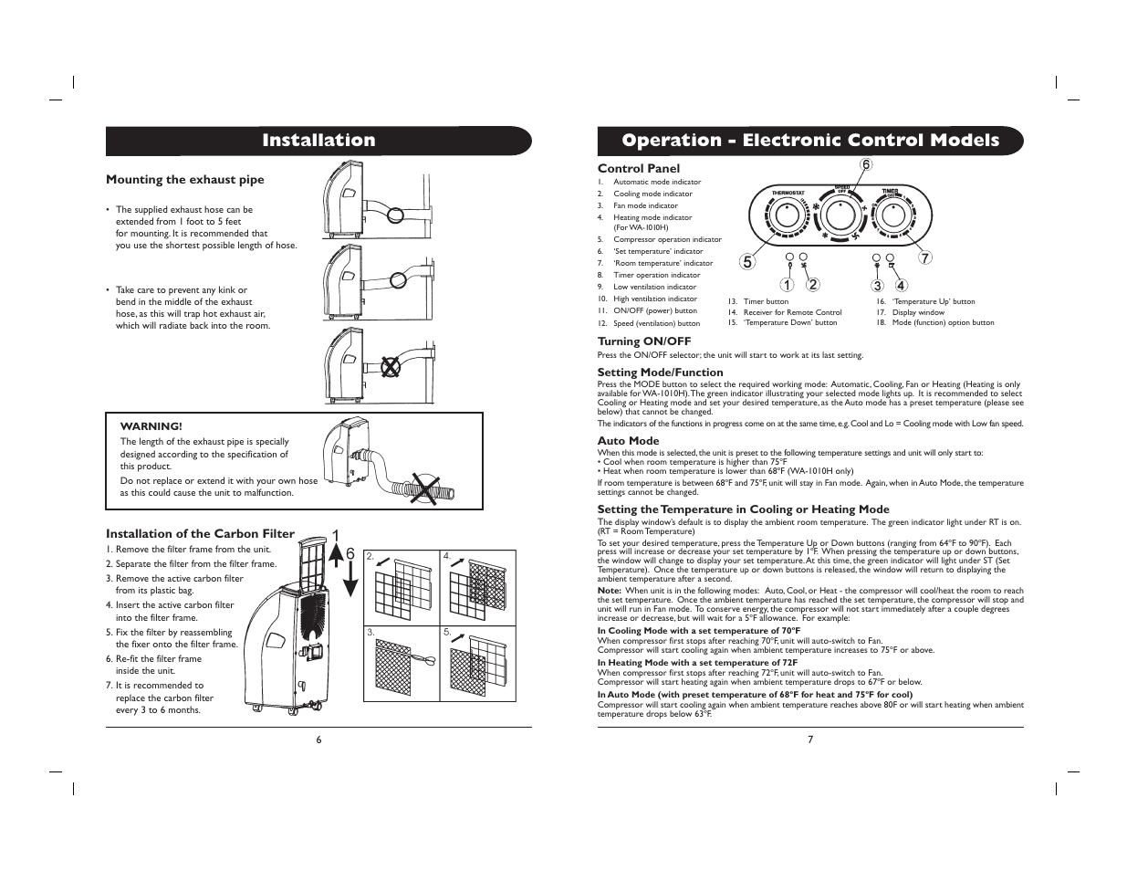 Installation, Operation - electronic control models | Sunpentown Intl WA-1010H User Manual | Page 5 / 8