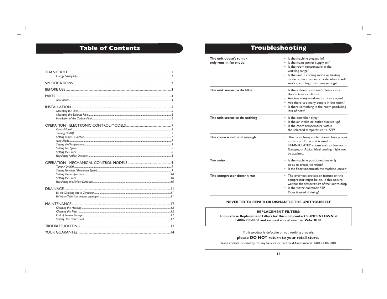 Sunpentown Intl WA-1010H User Manual | Page 8 / 8