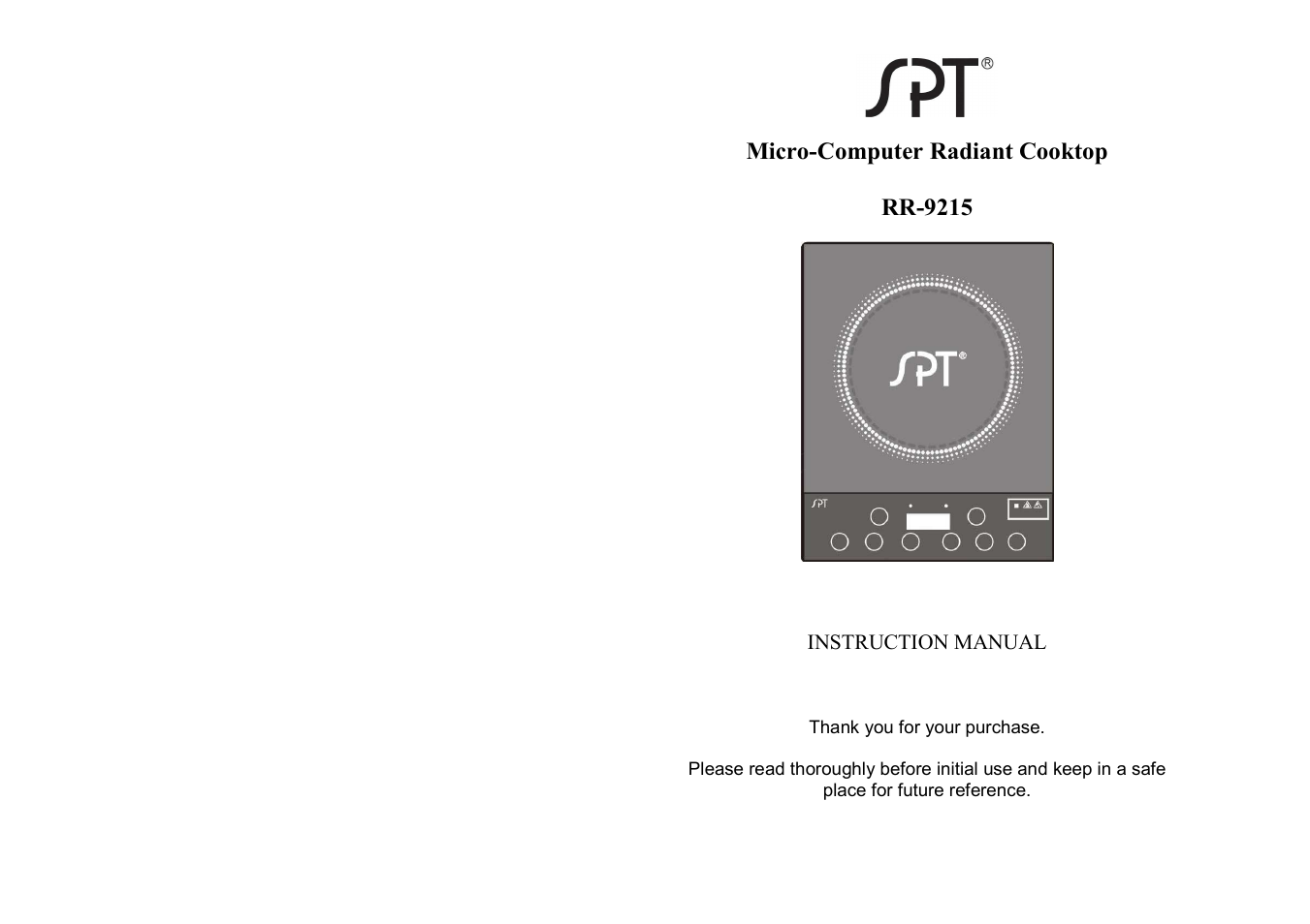 Sunpentown Intl MICRO-COMPUTER RR-9215 User Manual | 5 pages
