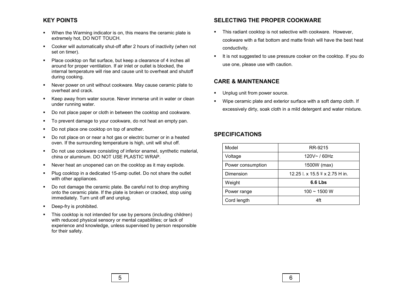 Sunpentown Intl MICRO-COMPUTER RR-9215 User Manual | Page 4 / 5