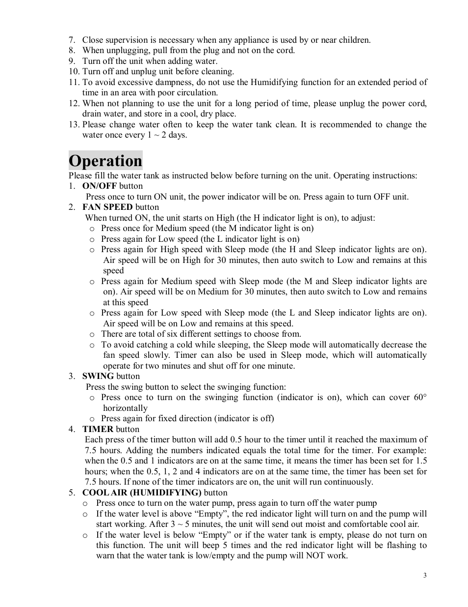 Operation | Sunpentown Intl sf 608r User Manual | Page 3 / 5