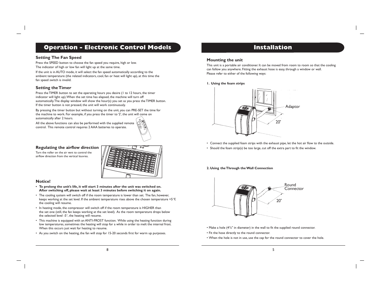 Installation, Operation - electronic control models | Sunpentown Intl WA-1010M User Manual | Page 4 / 8