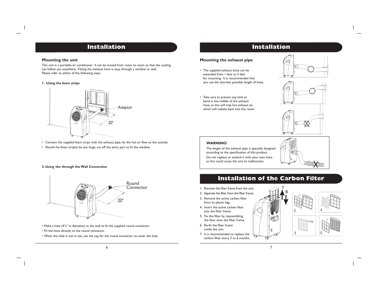 Installation, Installation of the carbon filter | Sunpentown Intl WA-7500M User Manual | Page 5 / 8