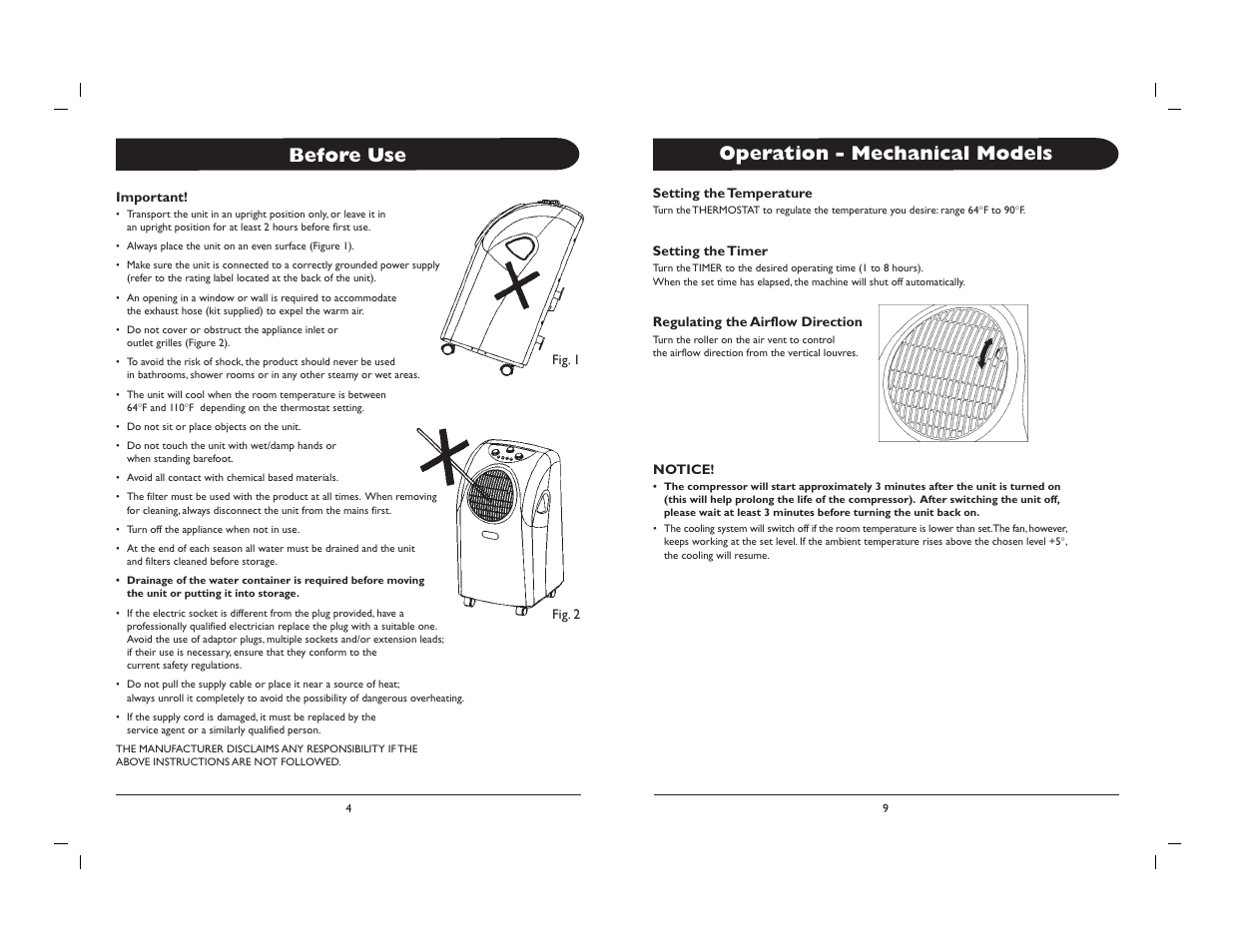 Before use, Operation - mechanical models | Sunpentown Intl WA-7500M User Manual | Page 6 / 8