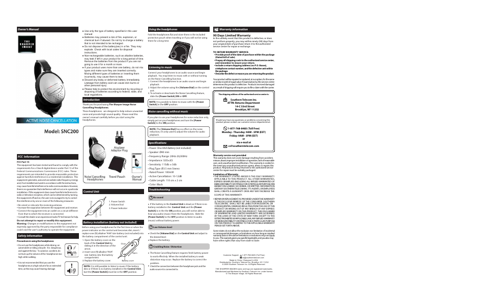 Southern Telecom SNC200 User Manual | 1 page