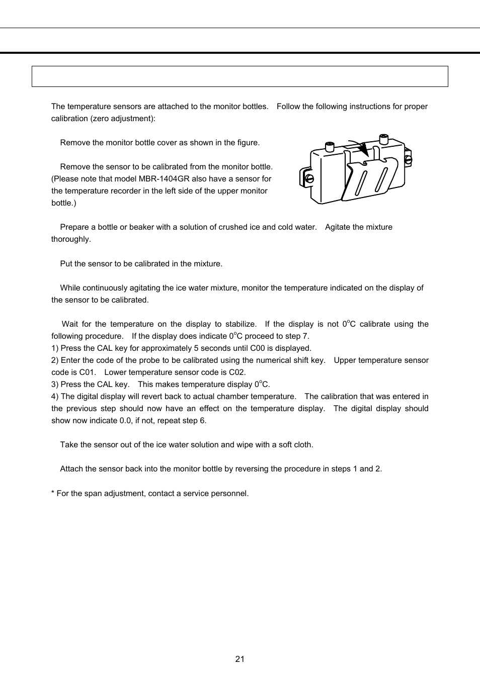 Routine maintenance, Calibration of temperature sensor | Sanyo MBR-1404GR User Manual | Page 22 / 26