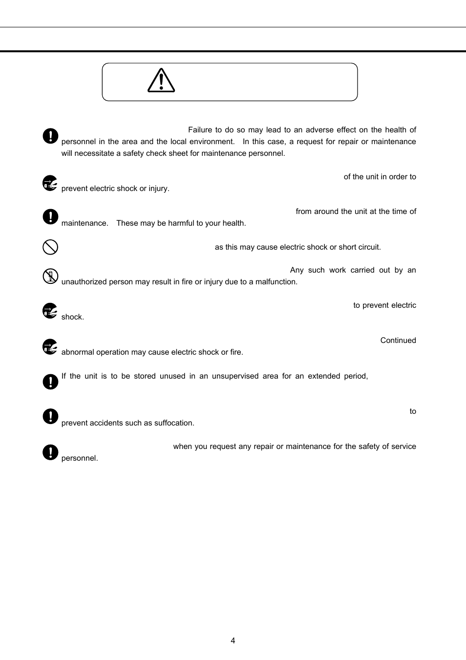 Warning, Precautions for safe operation | Sanyo MBR-1404GR User Manual | Page 5 / 26