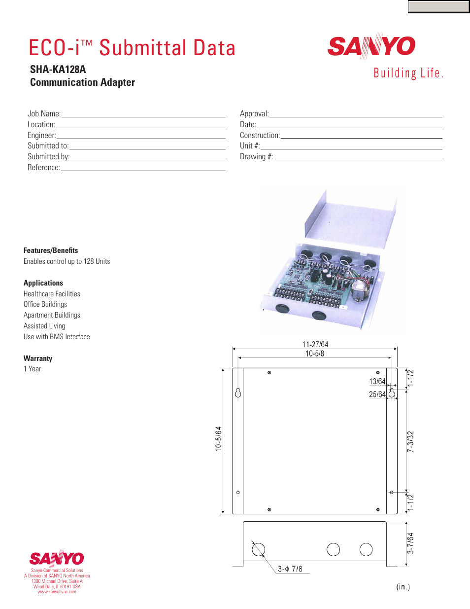 Sanyo SHA-KA128A User Manual | 1 page