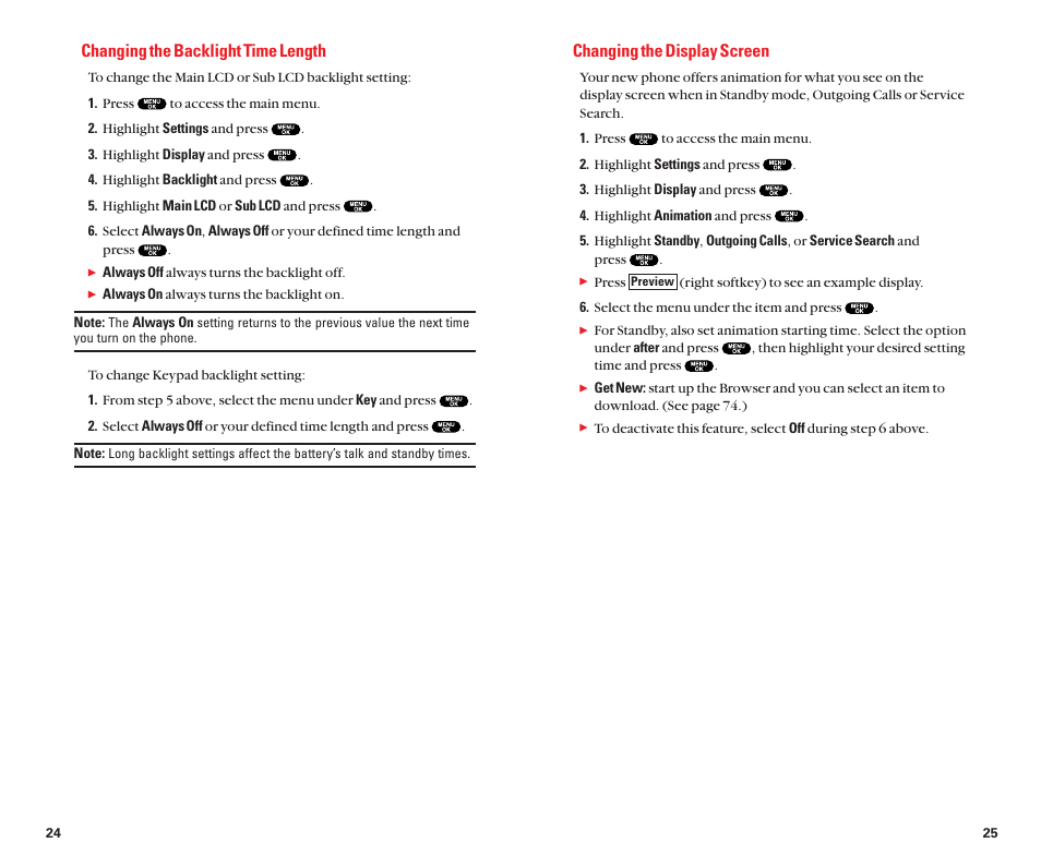 Changing the display screen, Changing the backlight time length | Sanyo Scp 8100 User Manual | Page 17 / 71