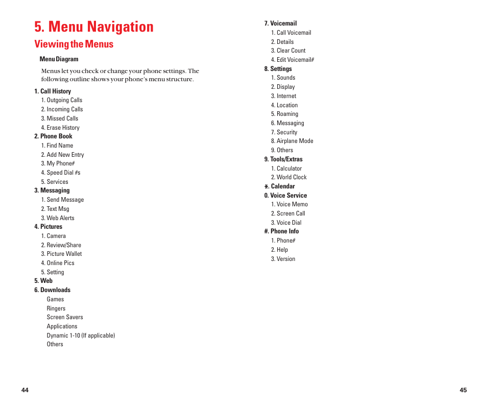 Menu navigation, Viewingthe menus | Sanyo Scp 8100 User Manual | Page 27 / 71