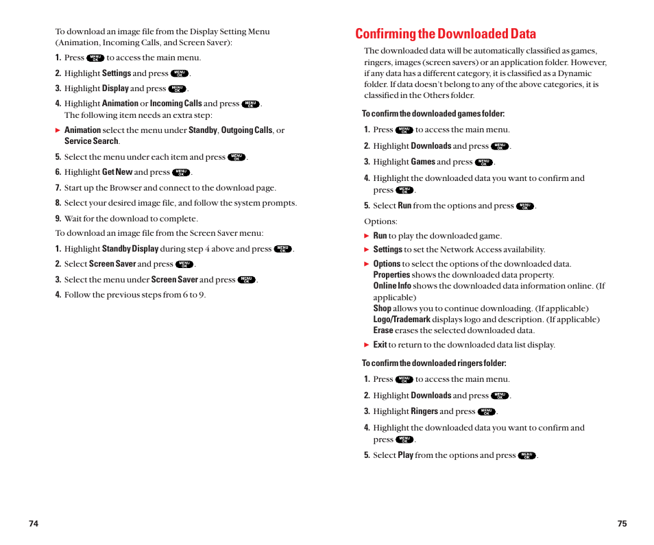 Confirming the downloaded data | Sanyo Scp 8100 User Manual | Page 42 / 71
