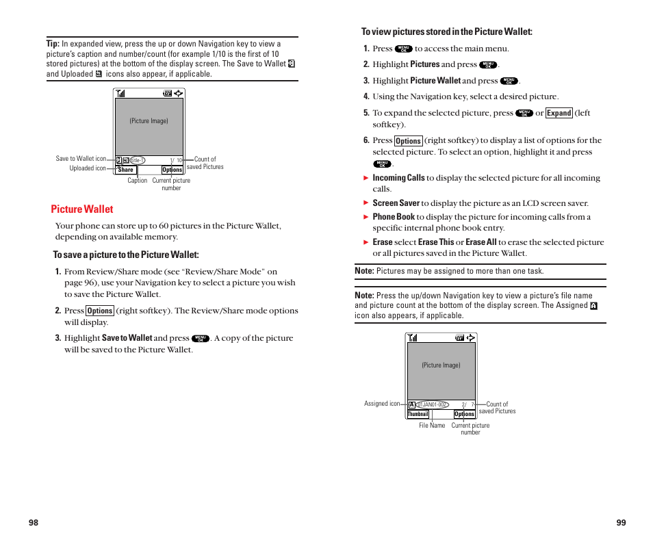 Picture wallet | Sanyo Scp 8100 User Manual | Page 54 / 71