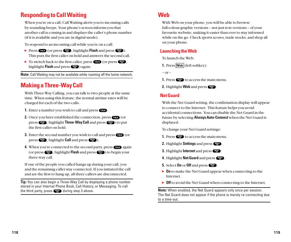 Responding to call waiting, Making a three-way call | Sanyo Scp 8100 User Manual | Page 64 / 71