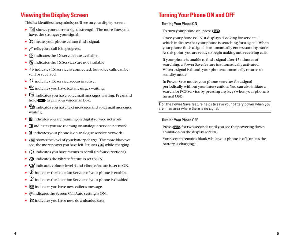 Turning your phone on and off, Viewing the display screen | Sanyo Scp 8100 User Manual | Page 7 / 71