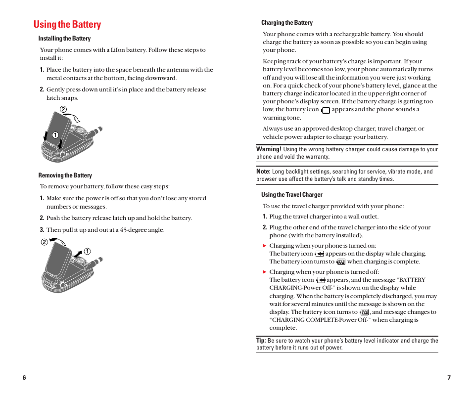 Using the battery | Sanyo Scp 8100 User Manual | Page 8 / 71