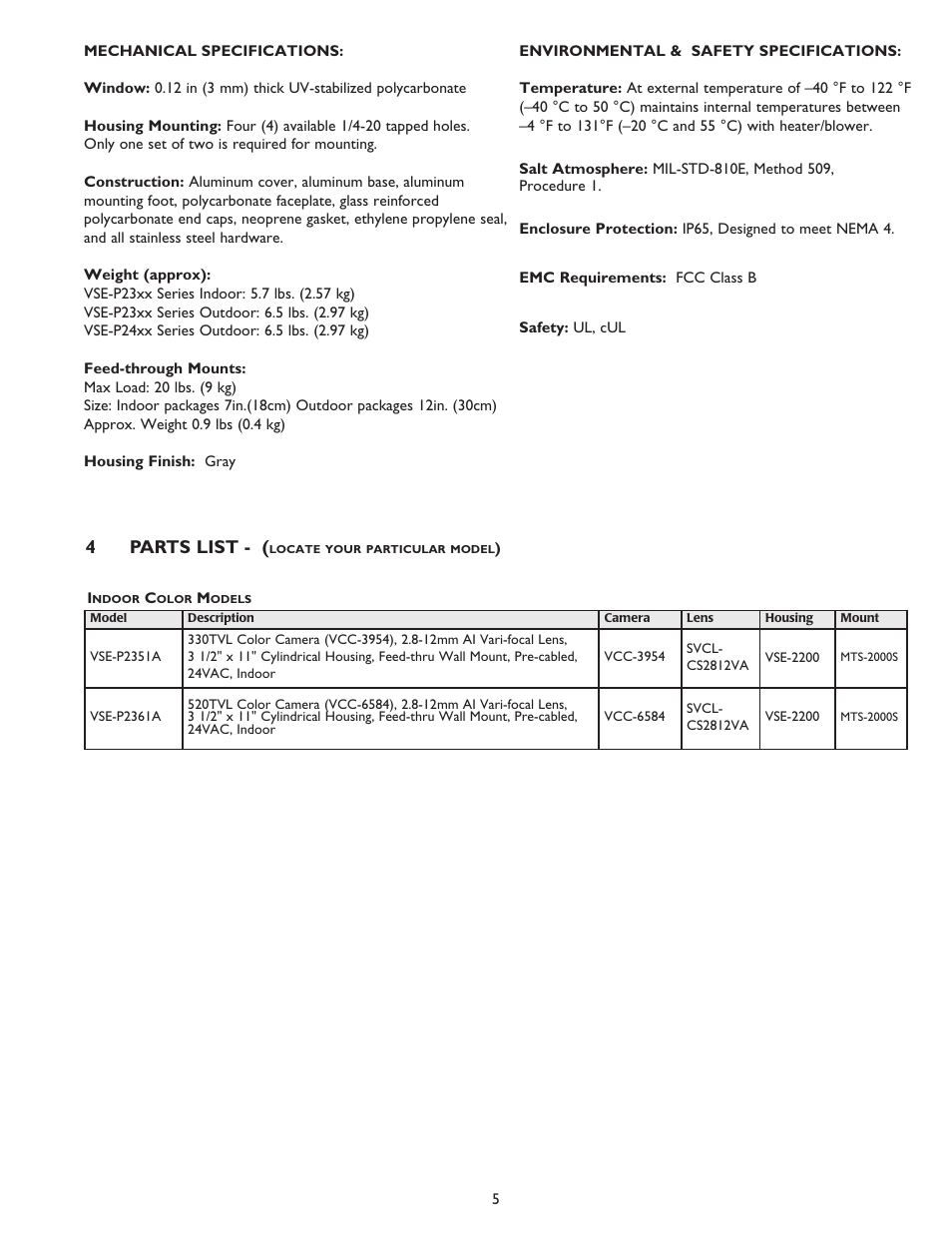 4parts list | Sanyo Camera Lens User Manual | Page 5 / 8
