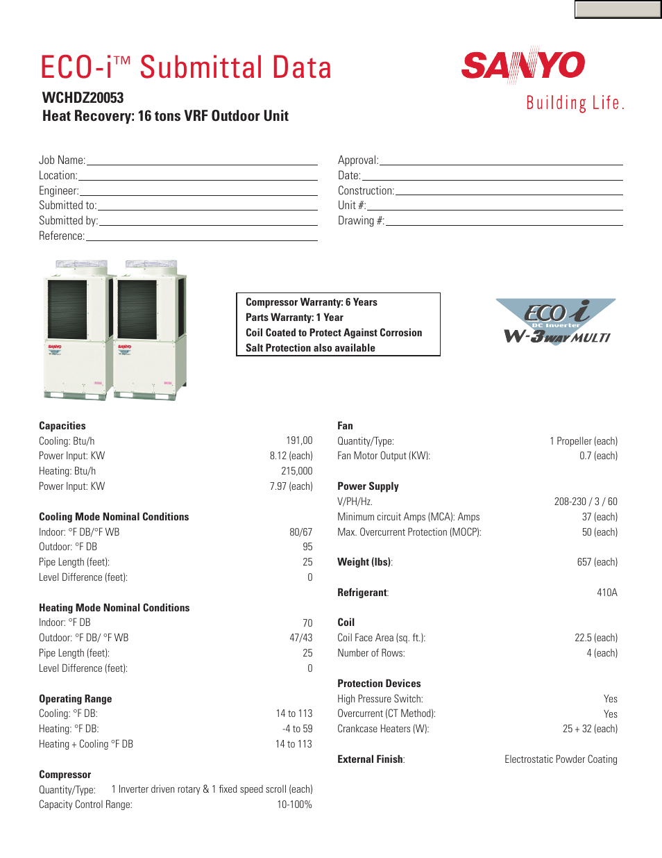 Sanyo ECO-i WCHDZ20053 User Manual | 2 pages