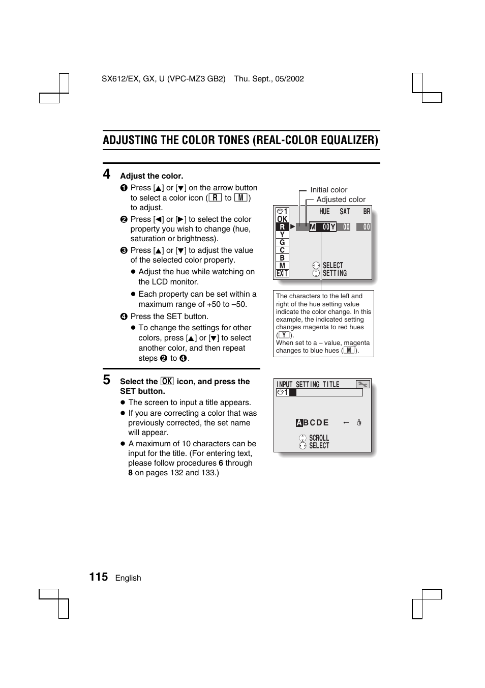 Adjusting the color tones (real-color equalizer) | Sanyo VPC-MZ3 User Manual | Page 118 / 218