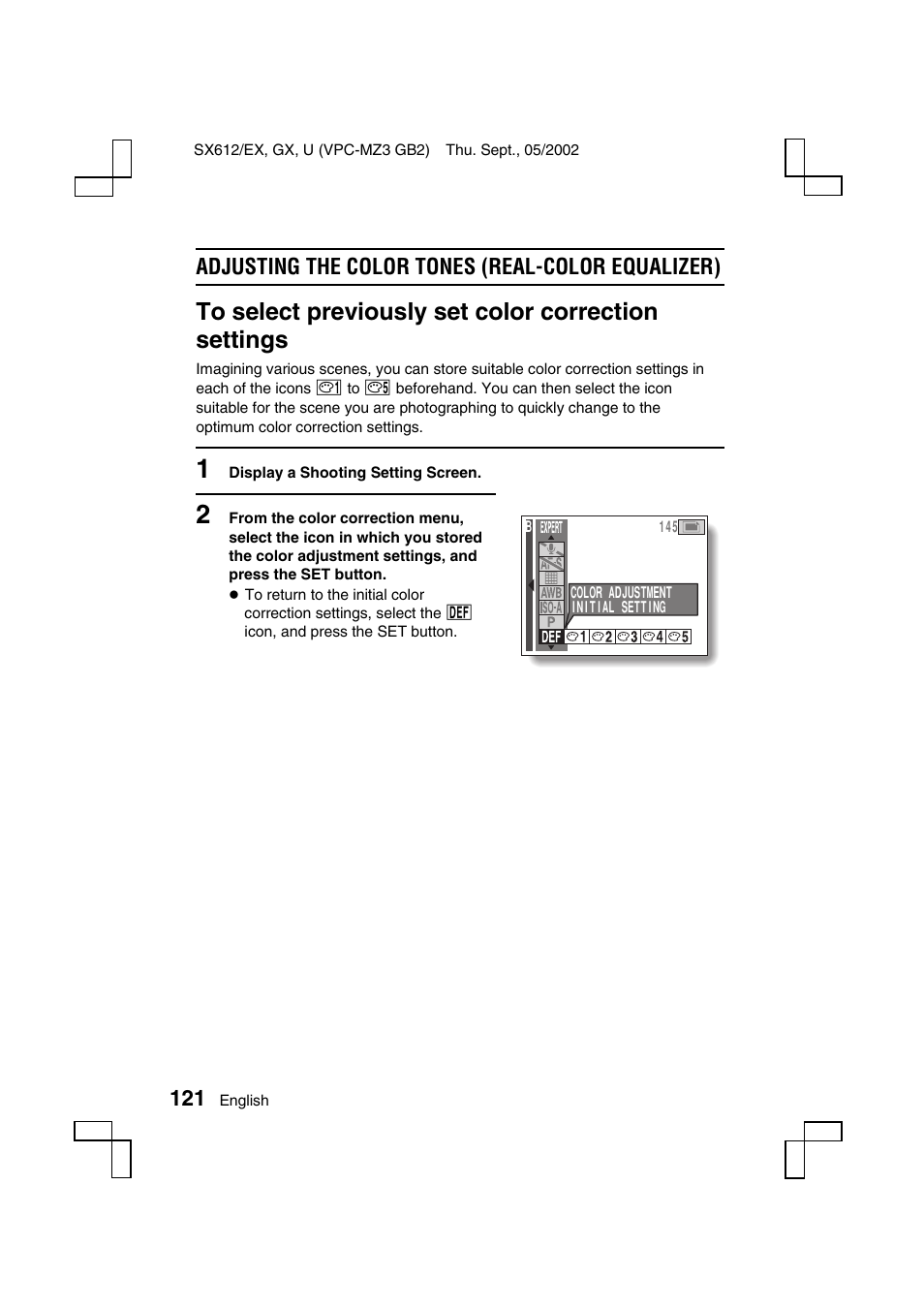 Adjusting the color tones (real-color equalizer) | Sanyo VPC-MZ3 User Manual | Page 124 / 218