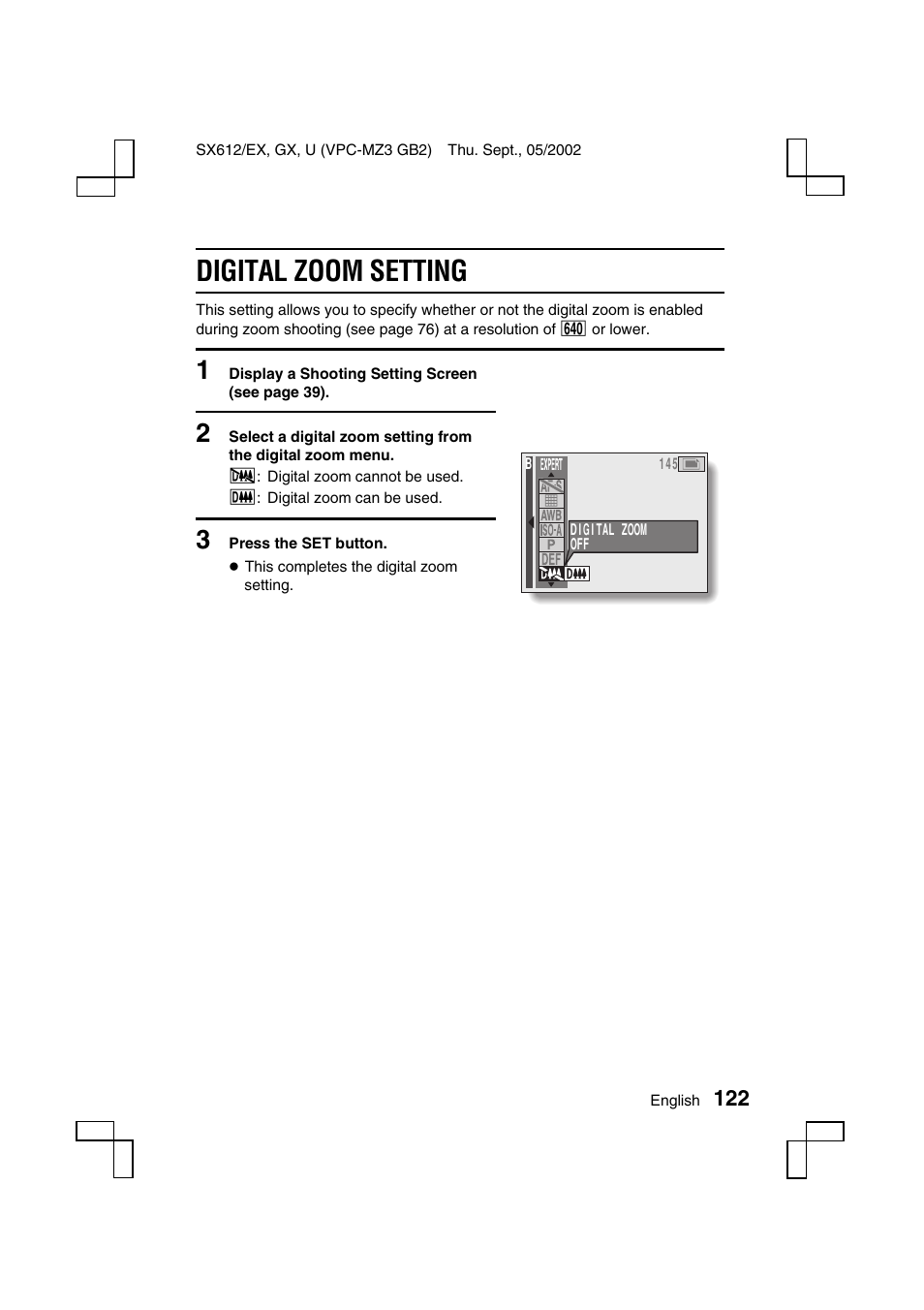 Digital zoom setting | Sanyo VPC-MZ3 User Manual | Page 125 / 218