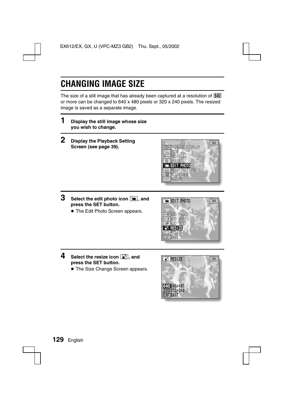 Changing image size | Sanyo VPC-MZ3 User Manual | Page 132 / 218