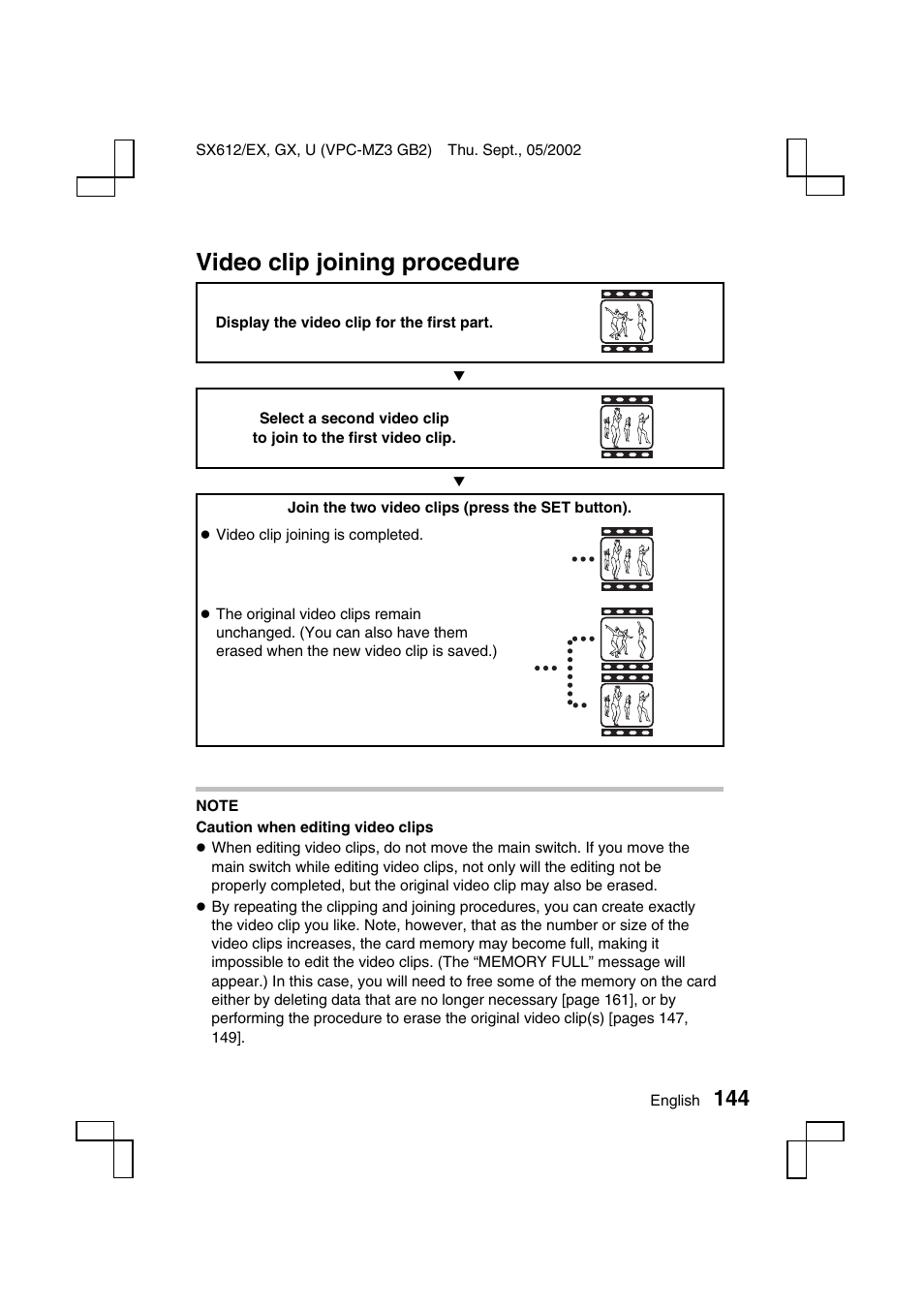Video clip joining procedure | Sanyo VPC-MZ3 User Manual | Page 147 / 218