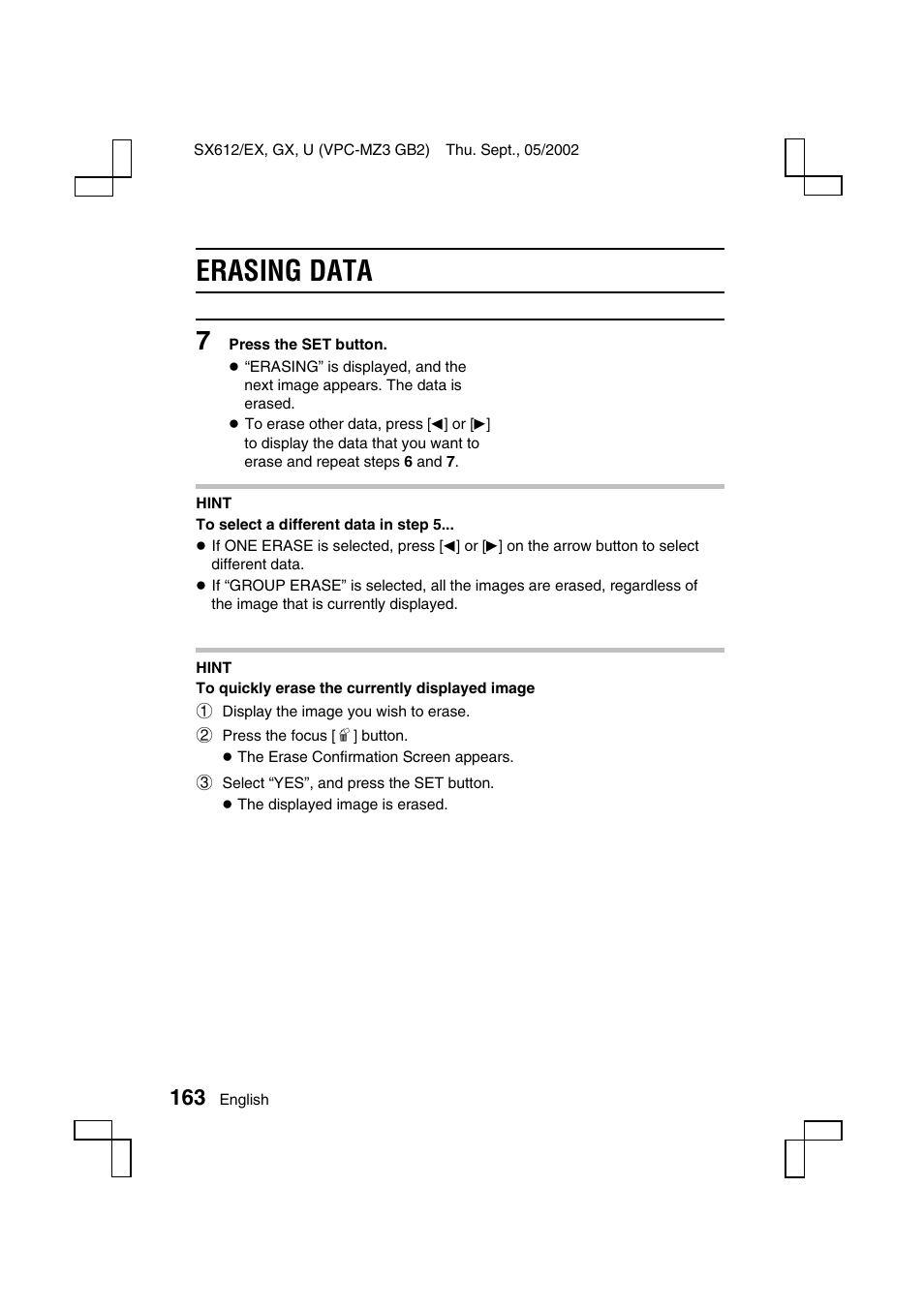 Erasing data | Sanyo VPC-MZ3 User Manual | Page 166 / 218