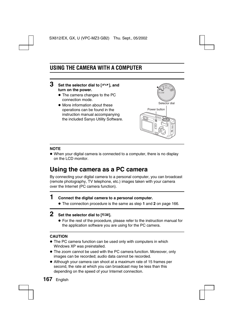 Using the camera as a pc camera, Using the camera with a computer | Sanyo VPC-MZ3 User Manual | Page 170 / 218