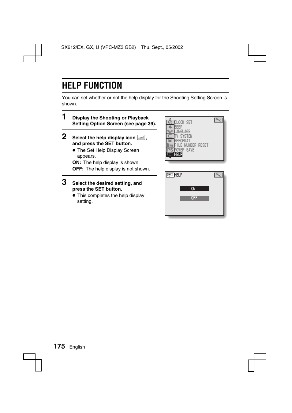 Help function | Sanyo VPC-MZ3 User Manual | Page 178 / 218