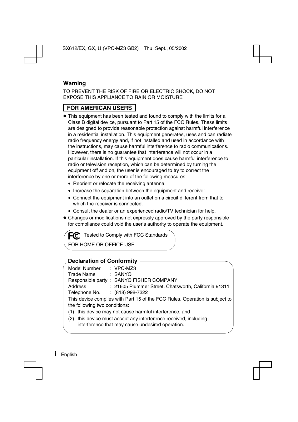 Sanyo VPC-MZ3 User Manual | Page 2 / 218