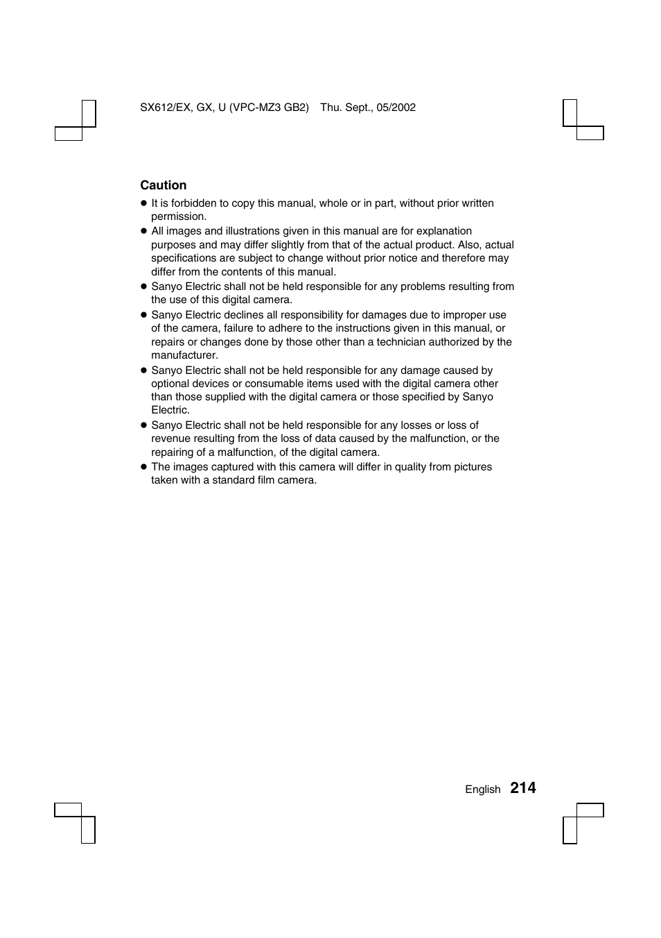 Sanyo VPC-MZ3 User Manual | Page 217 / 218