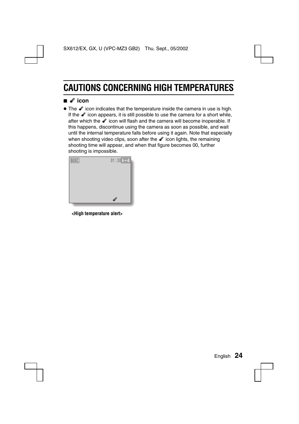 Cautions concerning high temperatures | Sanyo VPC-MZ3 User Manual | Page 27 / 218