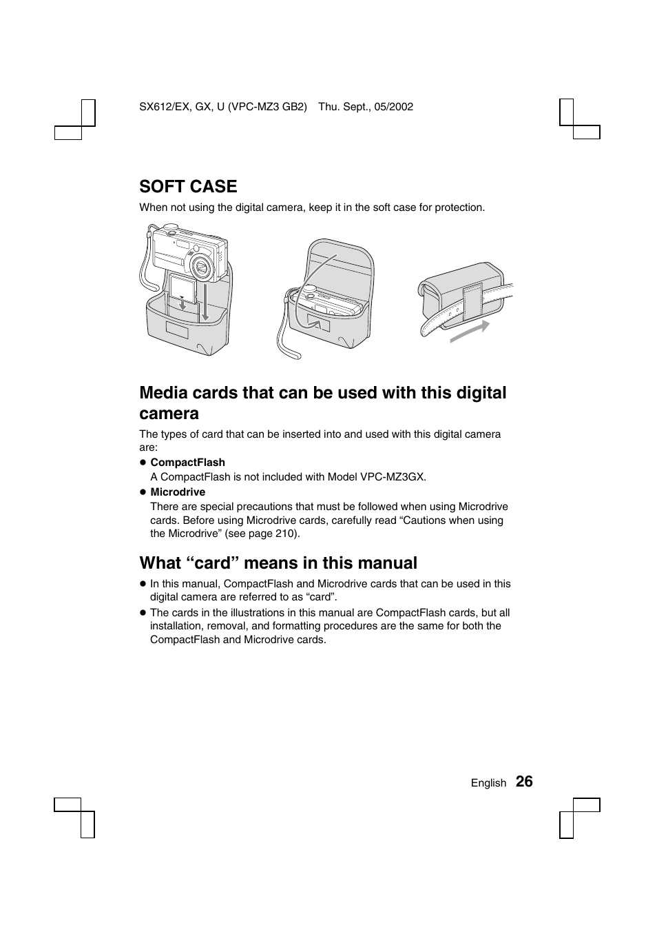 Soft case, What “card” means in this manual | Sanyo VPC-MZ3 User Manual | Page 29 / 218