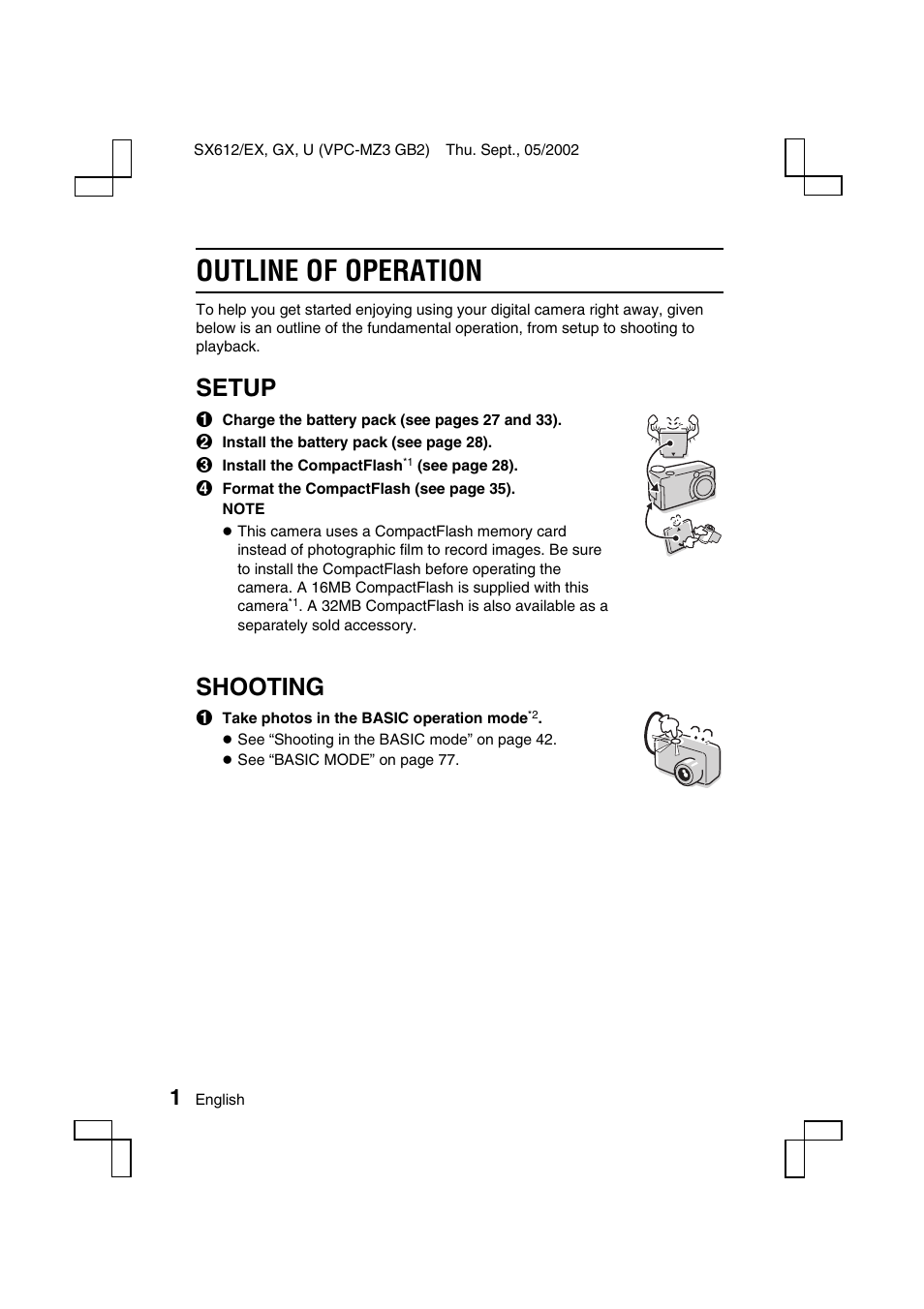 Outline of operation, Setup, Shooting | Sanyo VPC-MZ3 User Manual | Page 4 / 218