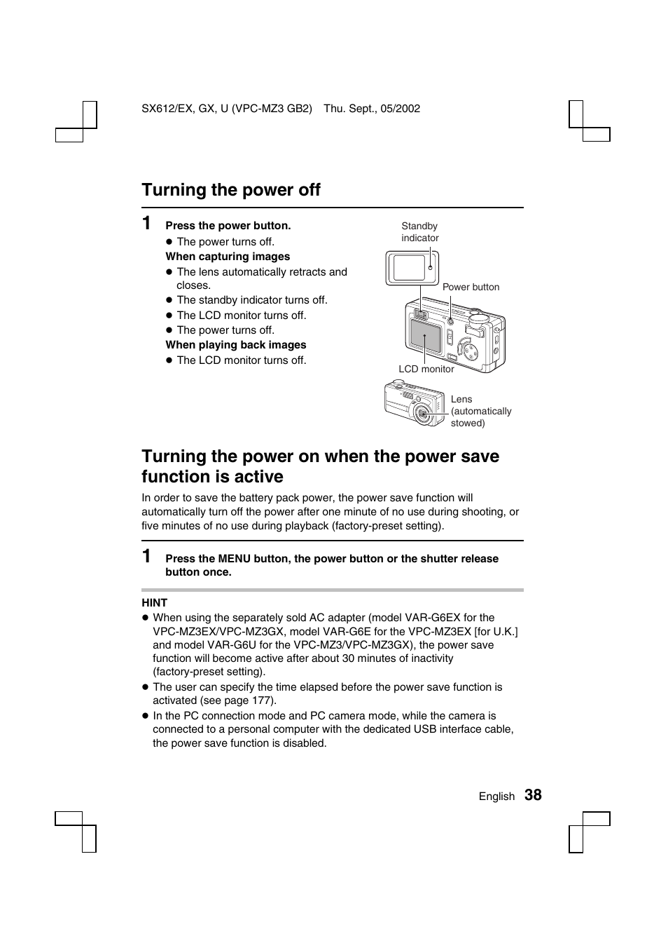 Turning the power off | Sanyo VPC-MZ3 User Manual | Page 41 / 218