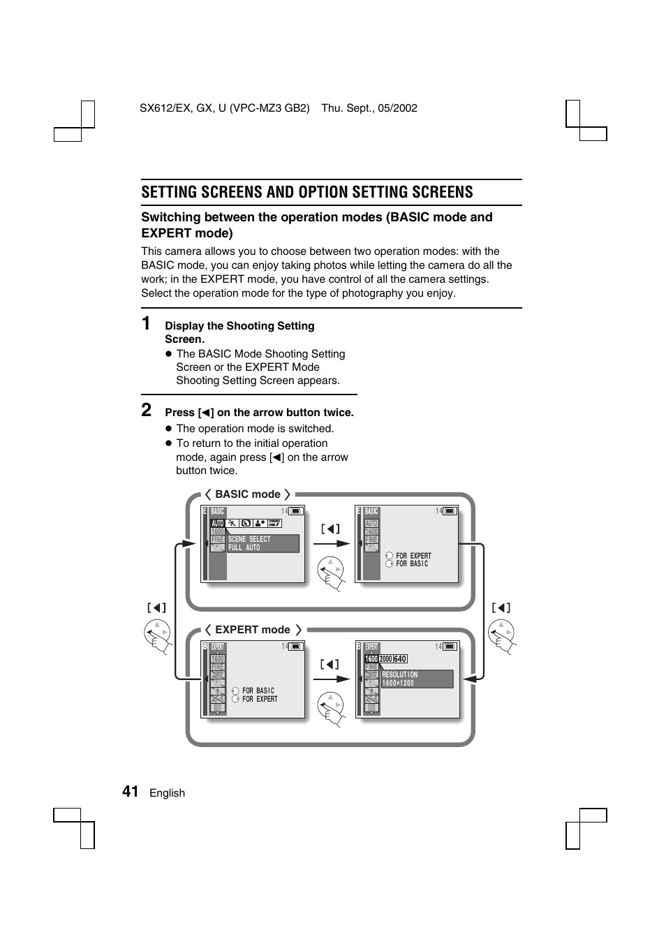 Setting screens and option setting screens | Sanyo VPC-MZ3 User Manual | Page 44 / 218