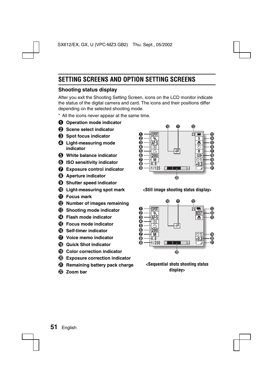 Setting screens and option setting screens | Sanyo VPC-MZ3 User Manual | Page 54 / 218