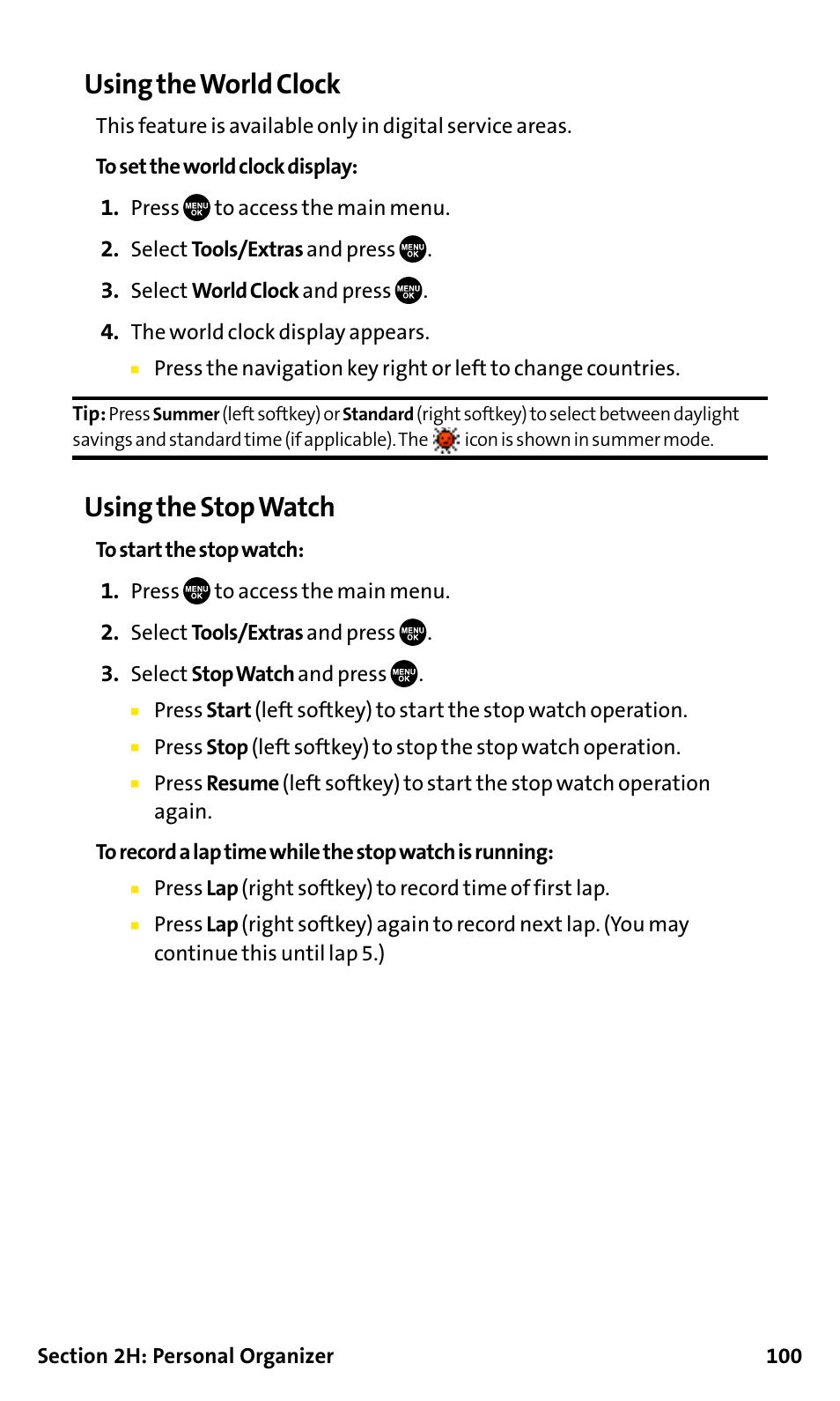 Using the world clock, Using the stop watch | Sanyo SCP-200 User Manual | Page 106 / 182