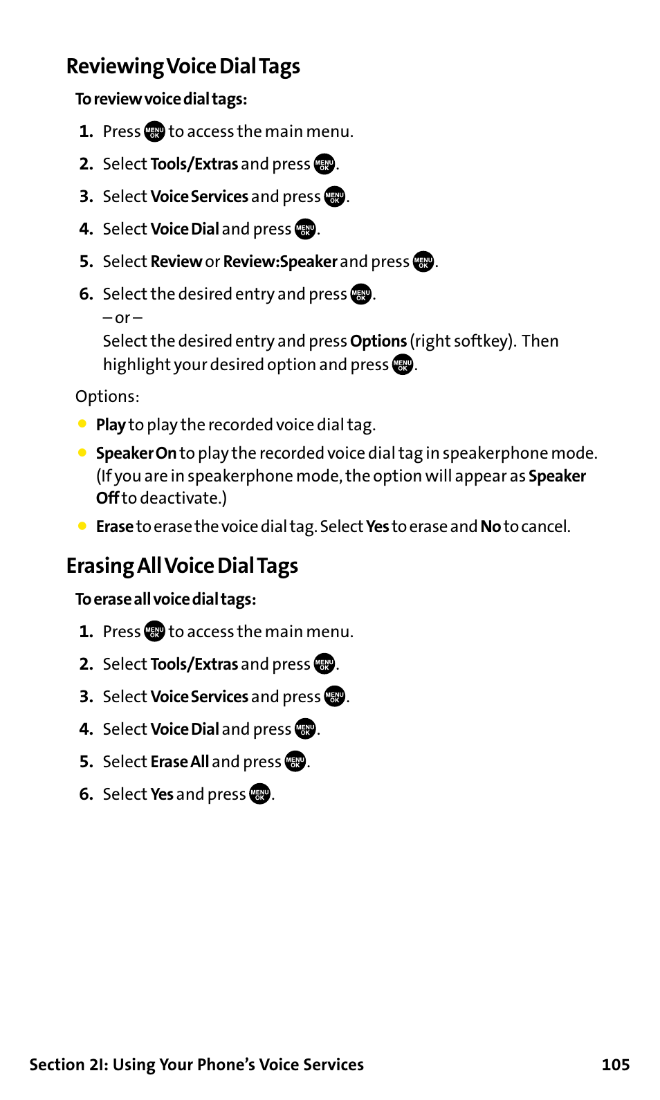 Reviewing voice dial tags, Erasing all voice dial tags | Sanyo SCP-200 User Manual | Page 111 / 182